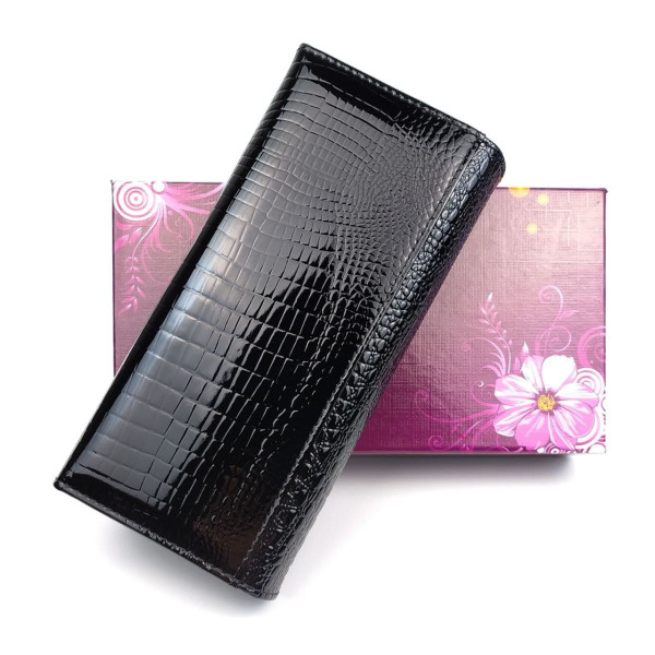 Женский кожаный лаковый кошелек на кнопке HENGHUANG HH-AE150-BLACK черный
