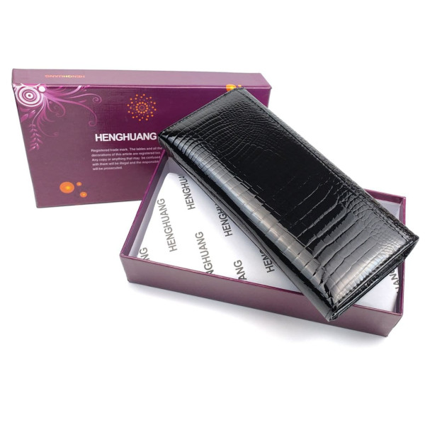 Женский кожаный лаковый кошелек на кнопке HENGHUANG HH-AE150-BLACK черный