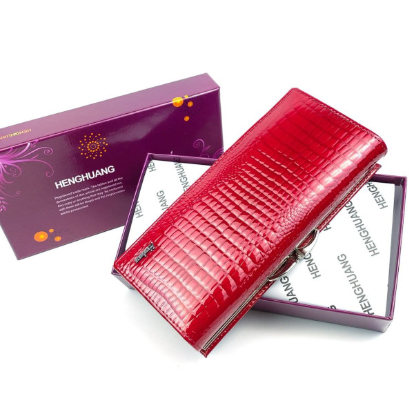 Женский кожаный лаковый кошелек на кнопке HENGHUANG HH-AE1518-RED красный