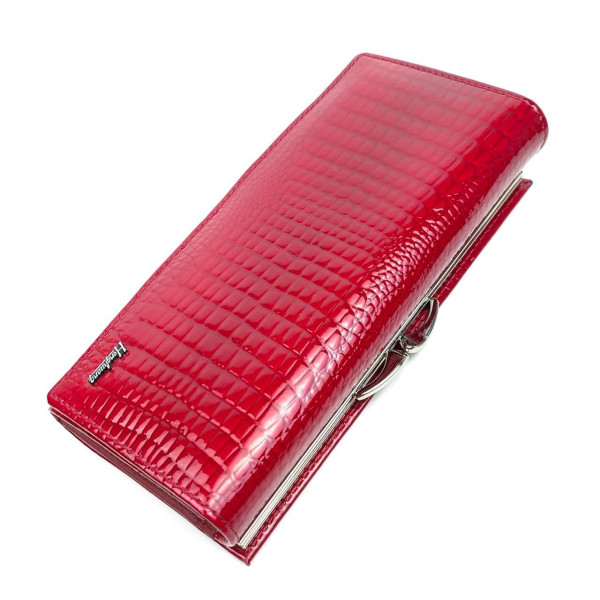 Женский кожаный лаковый кошелек на кнопке HENGHUANG HH-AE1518-RED красный