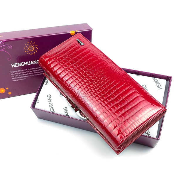 Женский кожаный лаковый кошелек на кнопке HENGHUANG HH-AE1518-RED красный