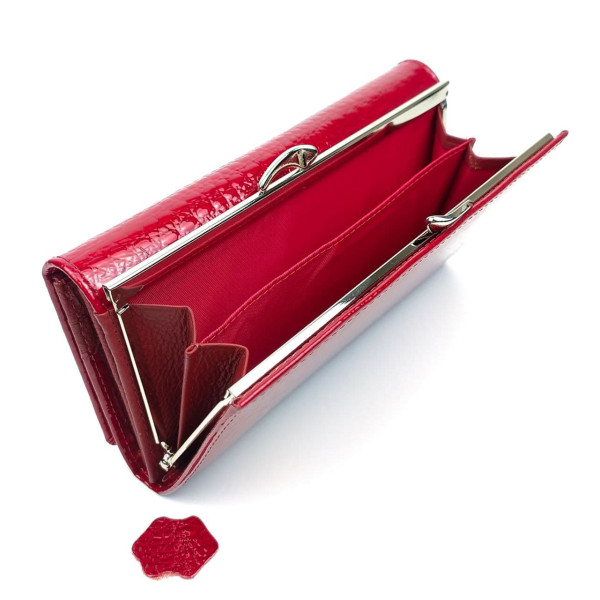 Женский кожаный лаковый кошелек на кнопке HENGHUANG HH-AE1518-RED красный