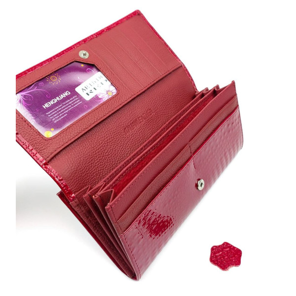 Женский кожаный лаковый кошелек на кнопке HENGHUANG HH-AE1518-RED красный
