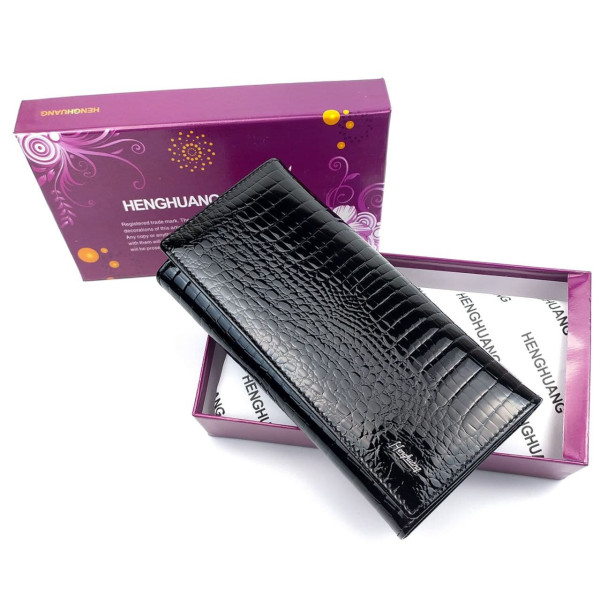Женский кожаный лаковый кошелек на кнопке с монетницей HENGHUANG HH-AE501-BLACK черный