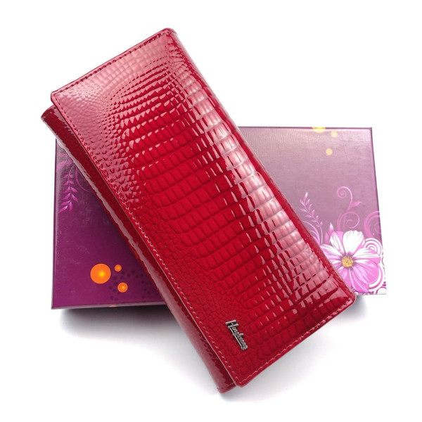 Женский кожаный лаковый кошелек на кнопке с монетницей HENGHUANG HH-AE501-RED красный
