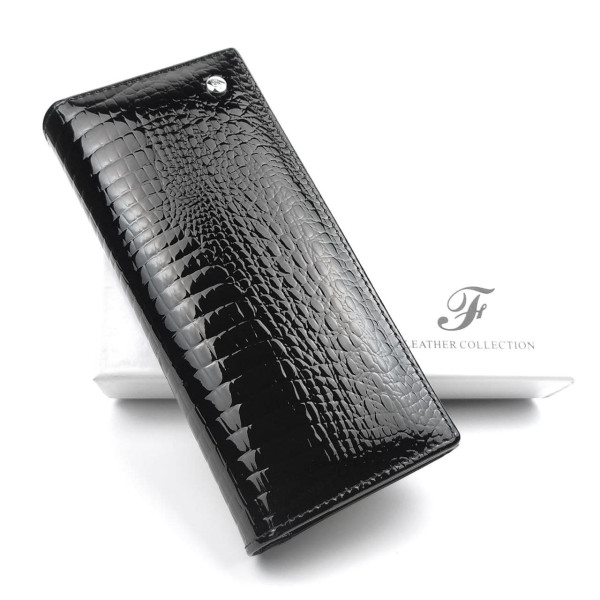 Лаковий місткий гаманець зі шкіри Salfeite F-AE150-1-BLACK чорний