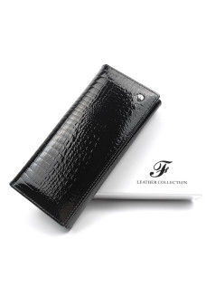 Лаковый вместительный кошелек из кожи для женщин Salfeite F-AE150-1-BLACK черный