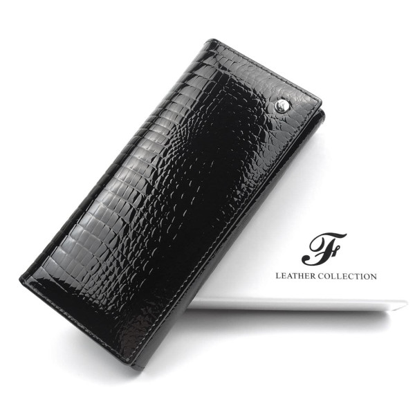 Лаковий місткий гаманець зі шкіри Salfeite F-AE150-1-BLACK чорний