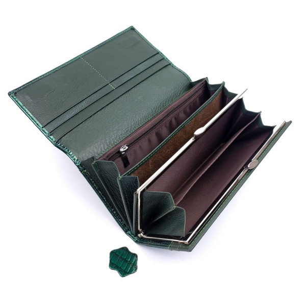 Вместительный стильный лаковый кошелек Salfeite F-AE150-1-GREEN зеленый