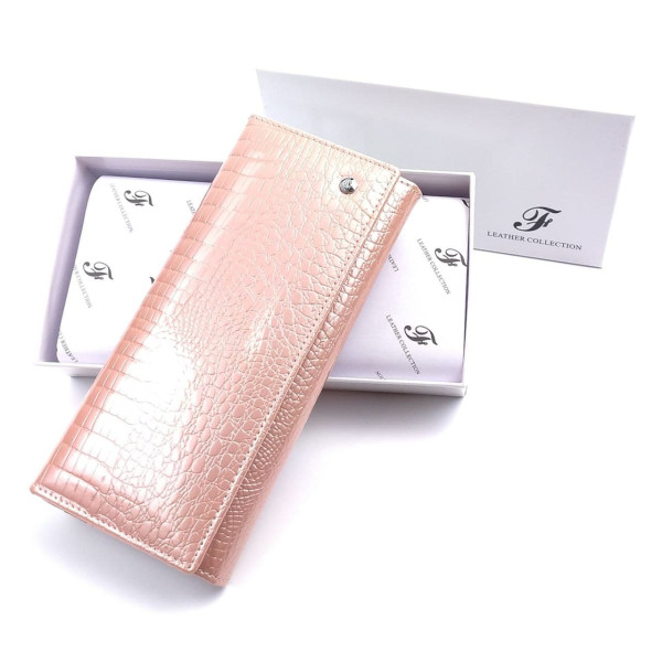 Модный лаковый кошелек из кожи с тиснением  Salfeite F-AE150-1-PINK розовый (пудра)