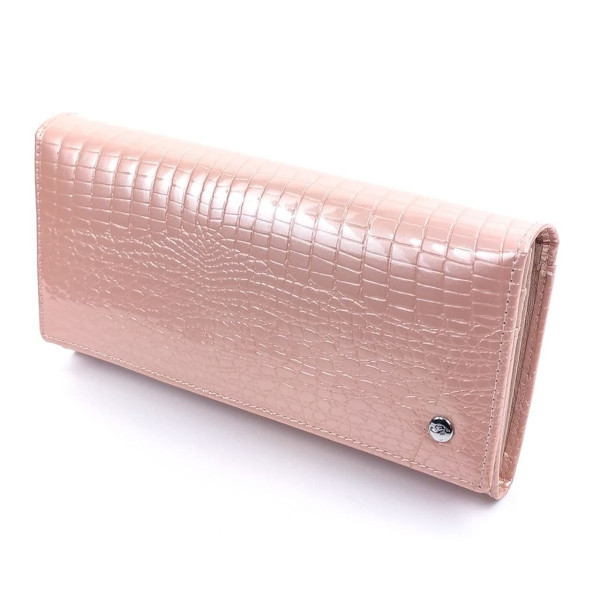 Модный лаковый кошелек из кожи с тиснением  Salfeite F-AE150-1-PINK розовый (пудра)