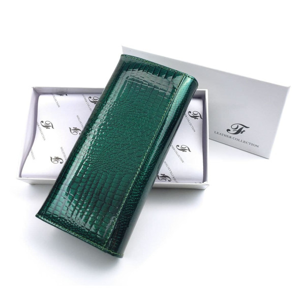 Вместительный стильный лаковый кошелек Salfeite F-AE150-1-GREEN зеленый