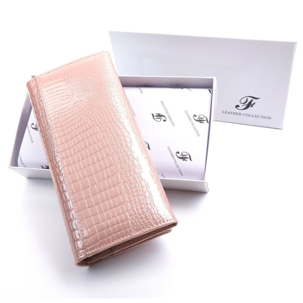 Модный лаковый кошелек из кожи с тиснением  Salfeite F-AE150-1-PINK розовый (пудра)