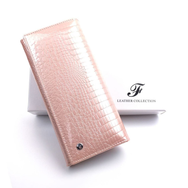 Модный лаковый кошелек из кожи с тиснением  Salfeite F-AE150-1-PINK розовый (пудра)