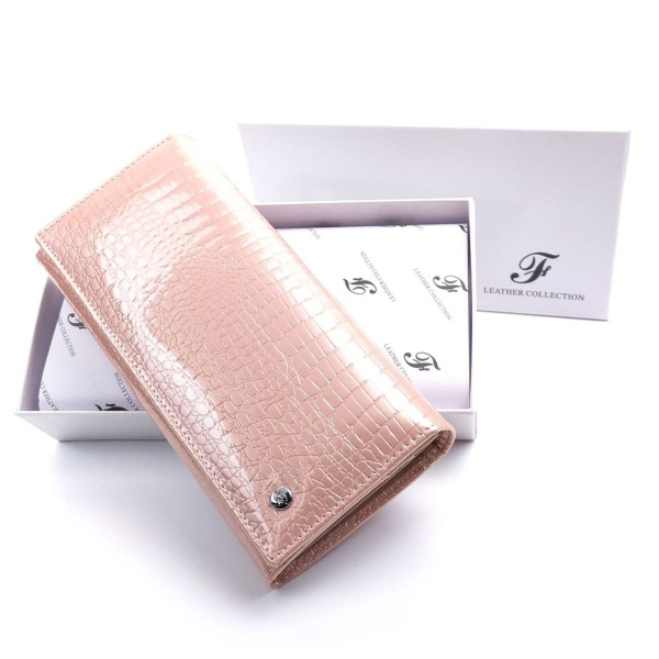 Модный лаковый кошелек из кожи с тиснением  Salfeite F-AE150-1-PINK розовый (пудра)