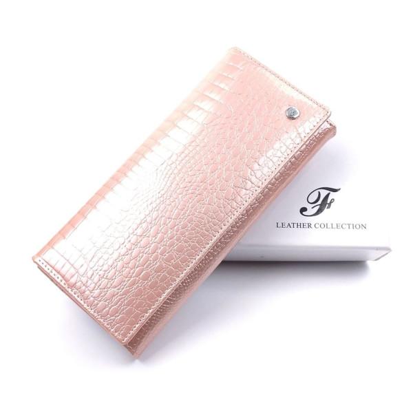 Модный лаковый кошелек из кожи с тиснением  Salfeite F-AE150-1-PINK розовый (пудра)