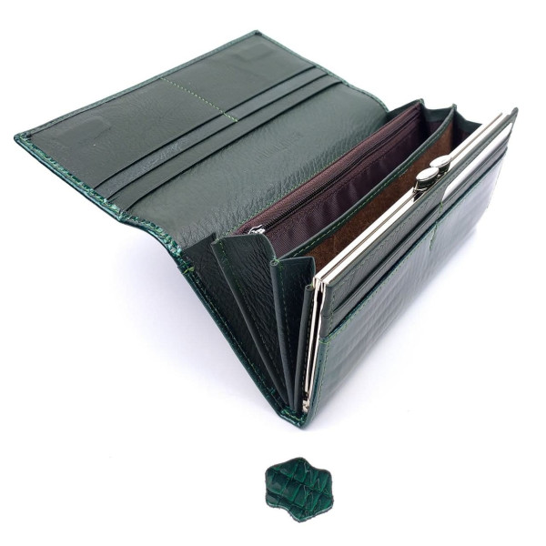 Вместительный стильный лаковый кошелек Salfeite F-AE150-1-GREEN зеленый