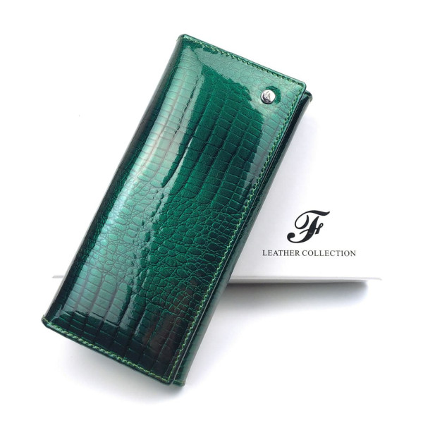 Вместительный стильный лаковый кошелек Salfeite F-AE150-1-GREEN зеленый