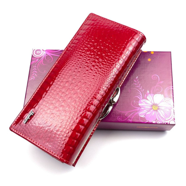 Женский кожаный лаковый кошелек на магните HENGHUANG HH-AE1518-1-RED красный