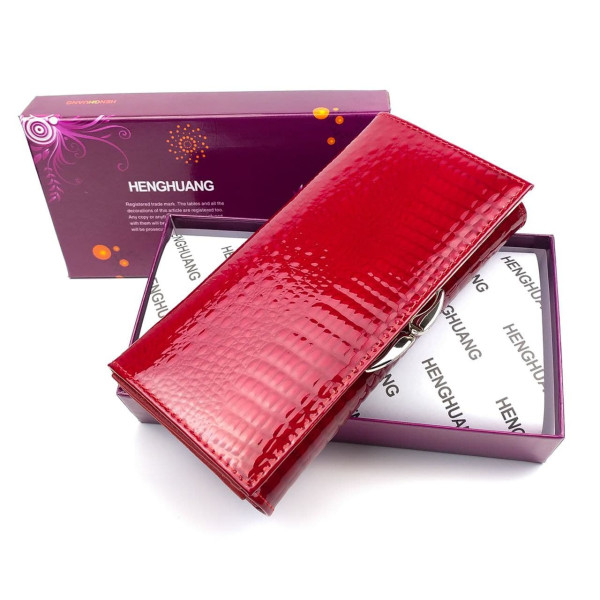 Женский кожаный лаковый кошелек на магните HENGHUANG HH-AE1518-1-RED красный