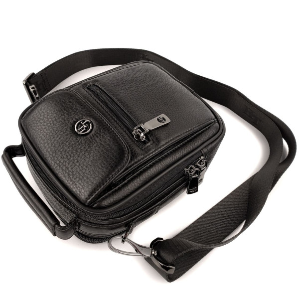 Мужская кожаная сумка-барсетка с ручкой H.T. Leather N2003-6 16х20х9см черная