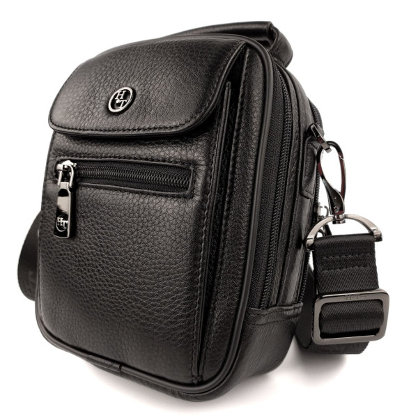 Мужская кожаная сумка-барсетка с ручкой H.T. Leather N2003-6 16х20х9см черная