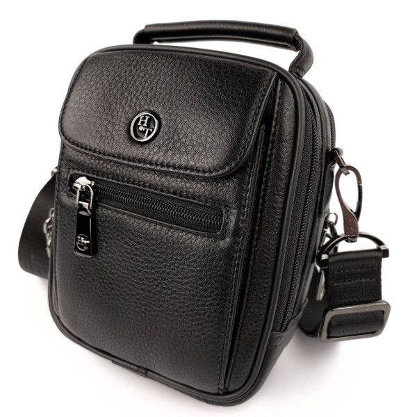Мужская кожаная сумка-барсетка с ручкой H.T. Leather N2003-6 16х20х9см черная