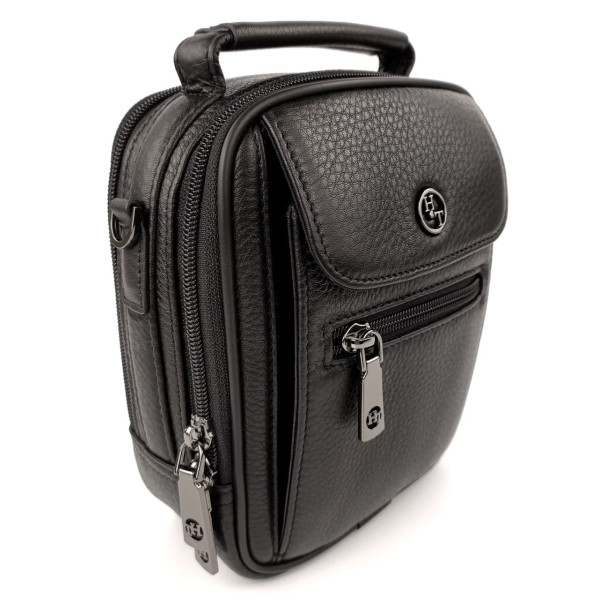 Мужская кожаная сумка-барсетка с ручкой H.T. Leather N2003-6 16х20х9см черная