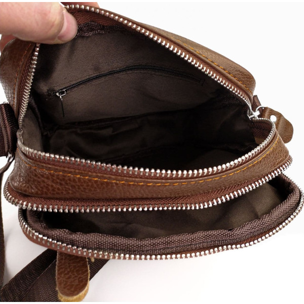 Сумка зі шкіри для чоловіків на ремені JZ NS223-2 коричнева