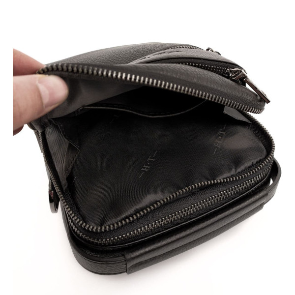 Стильная мужская кожаная сумка с ручкой H.T. Leather N407-13 17,5х21,5х9см черная