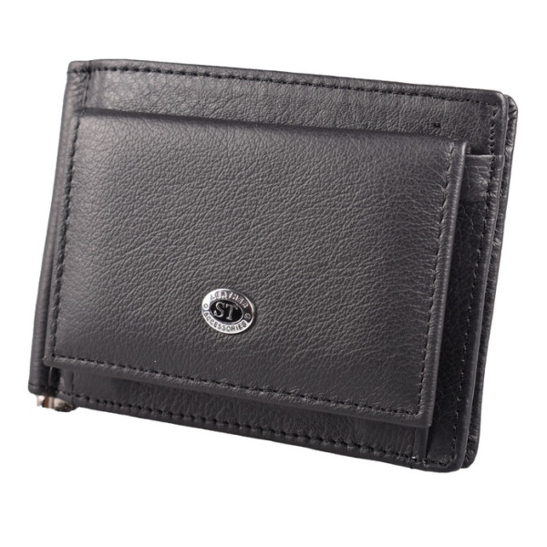Чоловічий шкіряний затиск на кнопці ST Leather (ST315) 98448 Чорний